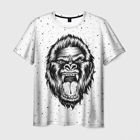 Мужская футболка 3D с принтом Рык гориллы в Екатеринбурге, 100% полиэфир | прямой крой, круглый вырез горловины, длина до линии бедер | animal | beast | gorilla | head | monkey | nature | rage | roar | голова | горилла | жиивотное | зверь | обезьяна | природа | рык | ярость