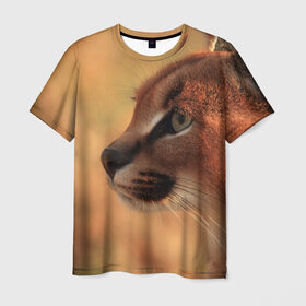 Мужская футболка 3D с принтом Рысь в Екатеринбурге, 100% полиэфир | прямой крой, круглый вырез горловины, длина до линии бедер | амурский | животные | киса | кот | котенок | кошка | пума | рысь | серый | тигр | хищник