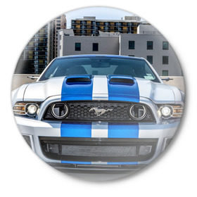 Значок с принтом Ford Shelby в Екатеринбурге,  металл | круглая форма, металлическая застежка в виде булавки | ford | mustang | shelby | авто | автомобили | машины | новинки | полоски | фары | форд