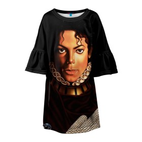 Детское платье 3D с принтом Король Майкл Джексон в Екатеринбурге, 100% полиэстер | прямой силуэт, чуть расширенный к низу. Круглая горловина, на рукавах — воланы | Тематика изображения на принте: king | michael jackson | pop music | король | майкл | музыка | перчатка | поп музыка