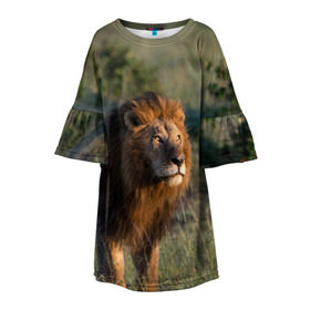 Детское платье 3D с принтом Лев в Екатеринбурге, 100% полиэстер | прямой силуэт, чуть расширенный к низу. Круглая горловина, на рукавах — воланы | амурский | животные | киса | кот | котенок | кошка | лев | львица | пума | рысь | серый | тигр | хищник