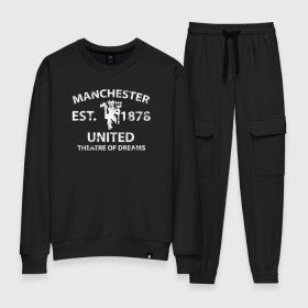 Женский костюм хлопок с принтом Manchester United - Est.1878 (Белый) в Екатеринбурге, 100% хлопок | на свитшоте круглая горловина, мягкая резинка по низу. Брюки заужены к низу, на них два вида карманов: два 