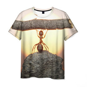 Мужская футболка 3D с принтом Муравей в Екатеринбурге, 100% полиэфир | прямой крой, круглый вырез горловины, длина до линии бедер | ветка | жук | закат | камень | муравей | насекомые | природа