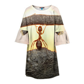 Детское платье 3D с принтом Муравей в Екатеринбурге, 100% полиэстер | прямой силуэт, чуть расширенный к низу. Круглая горловина, на рукавах — воланы | ветка | жук | закат | камень | муравей | насекомые | природа