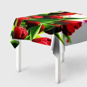 Скатерть 3D с принтом Тюльпаны в Екатеринбурге, 100% полиэстер (ткань не мнется и не растягивается) | Размер: 150*150 см | flower | букет | весна | красные | цветочки | цветы
