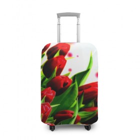 Чехол для чемодана 3D с принтом Тюльпаны в Екатеринбурге, 86% полиэфир, 14% спандекс | двустороннее нанесение принта, прорези для ручек и колес | flower | букет | весна | красные | цветочки | цветы