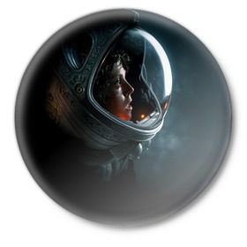 Значок с принтом Девушка космонавт в Екатеринбурге,  металл | круглая форма, металлическая застежка в виде булавки | alien | космос | рипли | скафандр | чужой