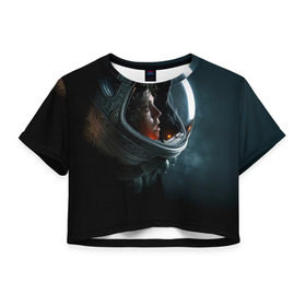 Женская футболка 3D укороченная с принтом Девушка космонавт в Екатеринбурге, 100% полиэстер | круглая горловина, длина футболки до линии талии, рукава с отворотами | alien | космос | рипли | скафандр | чужой