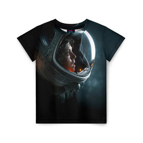 Детская футболка 3D с принтом Девушка космонавт в Екатеринбурге, 100% гипоаллергенный полиэфир | прямой крой, круглый вырез горловины, длина до линии бедер, чуть спущенное плечо, ткань немного тянется | alien | космос | рипли | скафандр | чужой