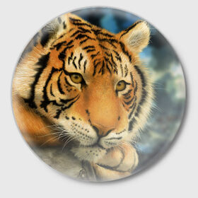 Значок с принтом Тигр в Екатеринбурге,  металл | круглая форма, металлическая застежка в виде булавки | 