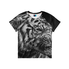 Детская футболка 3D с принтом Тигр в Екатеринбурге, 100% гипоаллергенный полиэфир | прямой крой, круглый вырез горловины, длина до линии бедер, чуть спущенное плечо, ткань немного тянется | Тематика изображения на принте: амурский | животные | зверь | киса | кот | котенок | кошка | серый | тигр | тигренок | хищник