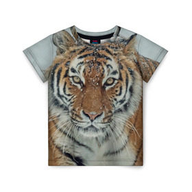 Детская футболка 3D с принтом Тигр в Екатеринбурге, 100% гипоаллергенный полиэфир | прямой крой, круглый вырез горловины, длина до линии бедер, чуть спущенное плечо, ткань немного тянется | амурский | животные | зверь | киса | кот | котенок | кошка | тигр | хищник