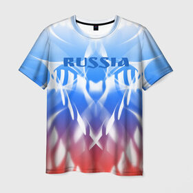 Мужская футболка 3D с принтом Россия и узоры в Екатеринбурге, 100% полиэфир | прямой крой, круглый вырез горловины, длина до линии бедер | Тематика изображения на принте: абстрактный | интересный | красивый | мода | новый | объем | патриотизм | плавный | россия | стиль | стильный | узор | цвет | яркий