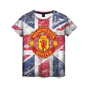 Женская футболка 3D с принтом British Manchester United в Екатеринбурге, 100% полиэфир ( синтетическое хлопкоподобное полотно) | прямой крой, круглый вырез горловины, длина до линии бедер | british | manchester united | mu | игра | манчестер | манчестер юнайтед | мю | флаг британии | футбол | эмблема мю