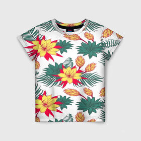 Детская футболка 3D с принтом Tropical Pattern в Екатеринбурге, 100% гипоаллергенный полиэфир | прямой крой, круглый вырез горловины, длина до линии бедер, чуть спущенное плечо, ткань немного тянется | flower | поле | тропики | тропический | цветочки | цветы