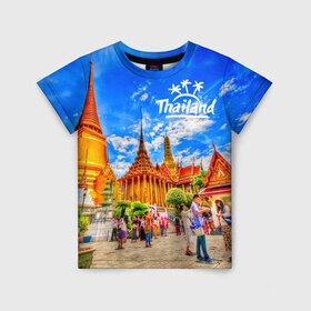 Детская футболка 3D с принтом Таиланд в Екатеринбурге, 100% гипоаллергенный полиэфир | прямой крой, круглый вырез горловины, длина до линии бедер, чуть спущенное плечо, ткань немного тянется | architecture | bangkok | clouds | landmark | people | sky | temple of the emerald buddha | thailand | tourism | архитектура | бангкок | достопримечательность | люди | небо | облака | таиланд | туризм | храм изумрудного будды