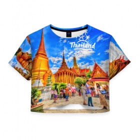 Женская футболка 3D укороченная с принтом Таиланд в Екатеринбурге, 100% полиэстер | круглая горловина, длина футболки до линии талии, рукава с отворотами | architecture | bangkok | clouds | landmark | people | sky | temple of the emerald buddha | thailand | tourism | архитектура | бангкок | достопримечательность | люди | небо | облака | таиланд | туризм | храм изумрудного будды