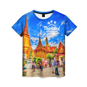 Женская футболка 3D с принтом Таиланд в Екатеринбурге, 100% полиэфир ( синтетическое хлопкоподобное полотно) | прямой крой, круглый вырез горловины, длина до линии бедер | architecture | bangkok | clouds | landmark | people | sky | temple of the emerald buddha | thailand | tourism | архитектура | бангкок | достопримечательность | люди | небо | облака | таиланд | туризм | храм изумрудного будды