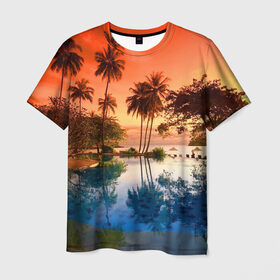 Мужская футболка 3D с принтом Таиланд в Екатеринбурге, 100% полиэфир | прямой крой, круглый вырез горловины, длина до линии бедер | beach | clouds | hiking | sea | sky | sunset | swimming pool | thailand | бассейн | закат | море | небо | облака | пляж | таиланд | туризм