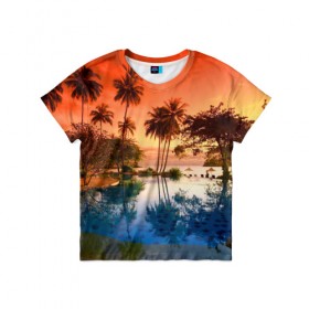 Детская футболка 3D с принтом Таиланд в Екатеринбурге, 100% гипоаллергенный полиэфир | прямой крой, круглый вырез горловины, длина до линии бедер, чуть спущенное плечо, ткань немного тянется | Тематика изображения на принте: beach | clouds | hiking | sea | sky | sunset | swimming pool | thailand | бассейн | закат | море | небо | облака | пляж | таиланд | туризм
