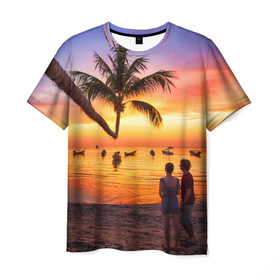 Мужская футболка 3D с принтом Таиланд в Екатеринбурге, 100% полиэфир | прямой крой, круглый вырез горловины, длина до линии бедер | beach | clouds | love | palm tree | people | sea | sky | sunset | thailand | tourism | закат | любовь | люди | море | небо | облака | пальма | пляж | таиланд | туризм