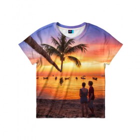 Детская футболка 3D с принтом Таиланд в Екатеринбурге, 100% гипоаллергенный полиэфир | прямой крой, круглый вырез горловины, длина до линии бедер, чуть спущенное плечо, ткань немного тянется | Тематика изображения на принте: beach | clouds | love | palm tree | people | sea | sky | sunset | thailand | tourism | закат | любовь | люди | море | небо | облака | пальма | пляж | таиланд | туризм