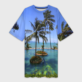 Платье-футболка 3D с принтом Таиланд в Екатеринбурге,  |  | clouds | hiking | sea | sky | swimming pool | thailand | trees | бассейн | море | небо | облака | пальмы | таиланд | туризм