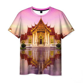 Мужская футболка 3D с принтом Таиланд в Екатеринбурге, 100% полиэфир | прямой крой, круглый вырез горловины, длина до линии бедер | landmark | reflection | temple | thailand | tourism | water | вода | достопримечательность | отражение | таиланд | туризм | храм