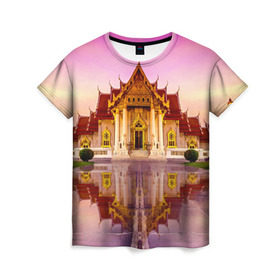 Женская футболка 3D с принтом Таиланд в Екатеринбурге, 100% полиэфир ( синтетическое хлопкоподобное полотно) | прямой крой, круглый вырез горловины, длина до линии бедер | landmark | reflection | temple | thailand | tourism | water | вода | достопримечательность | отражение | таиланд | туризм | храм