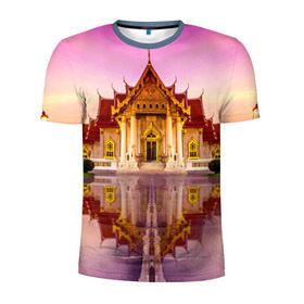 Мужская футболка 3D спортивная с принтом Таиланд в Екатеринбурге, 100% полиэстер с улучшенными характеристиками | приталенный силуэт, круглая горловина, широкие плечи, сужается к линии бедра | landmark | reflection | temple | thailand | tourism | water | вода | достопримечательность | отражение | таиланд | туризм | храм