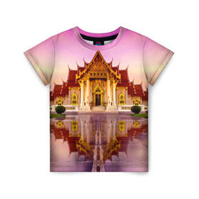 Детская футболка 3D с принтом Таиланд в Екатеринбурге, 100% гипоаллергенный полиэфир | прямой крой, круглый вырез горловины, длина до линии бедер, чуть спущенное плечо, ткань немного тянется | landmark | reflection | temple | thailand | tourism | water | вода | достопримечательность | отражение | таиланд | туризм | храм