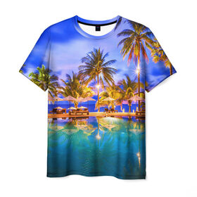 Мужская футболка 3D с принтом Таиланд в Екатеринбурге, 100% полиэфир | прямой крой, круглый вырез горловины, длина до линии бедер | clouds | pool | reflection | sea | sky | sunset | thailand | tourism | trees | water | бассейн | вода | закат | море | небо | облака | отражение | пальмы | таиланд | туризм