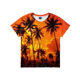 Детская футболка 3D с принтом Таиланд в Екатеринбурге, 100% гипоаллергенный полиэфир | прямой крой, круглый вырез горловины, длина до линии бедер, чуть спущенное плечо, ткань немного тянется | Тематика изображения на принте: clouds | nature | palms | sky | sunset | thailand | tourism | закат | небо | облака | пальмы | природа | таиланд | туризм