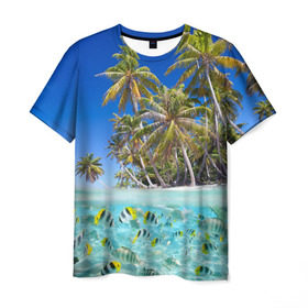 Мужская футболка 3D с принтом Таиланд в Екатеринбурге, 100% полиэфир | прямой крой, круглый вырез горловины, длина до линии бедер | clouds | fish | nature | palm trees | sea | sky | thailand | tourism | water | вода | море | небо | облака | пальмы | природа | рыбки | таиланд | туризм