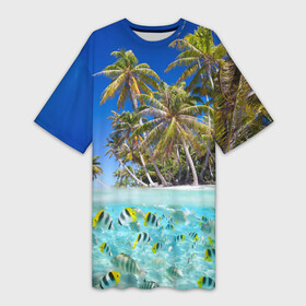 Платье-футболка 3D с принтом Таиланд в Екатеринбурге,  |  | clouds | fish | nature | palm trees | sea | sky | thailand | tourism | water | вода | море | небо | облака | пальмы | природа | рыбки | таиланд | туризм