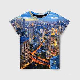 Детская футболка 3D с принтом Таиланд в Екатеринбурге, 100% гипоаллергенный полиэфир | прямой крой, круглый вырез горловины, длина до линии бедер, чуть спущенное плечо, ткань немного тянется | architecture | bangkok | city | lights | night | sky | skyscrapers | sunset | thailand | архитектура | бангкок | город | закат | небо | ночь | огни | таиланд
