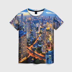 Женская футболка 3D с принтом Таиланд в Екатеринбурге, 100% полиэфир ( синтетическое хлопкоподобное полотно) | прямой крой, круглый вырез горловины, длина до линии бедер | architecture | bangkok | city | lights | night | sky | skyscrapers | sunset | thailand | архитектура | бангкок | город | закат | небо | ночь | огни | таиланд