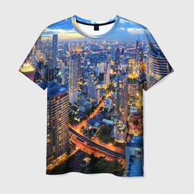 Мужская футболка 3D с принтом Таиланд в Екатеринбурге, 100% полиэфир | прямой крой, круглый вырез горловины, длина до линии бедер | architecture | bangkok | city | lights | night | sky | skyscrapers | sunset | thailand | архитектура | бангкок | город | закат | небо | ночь | огни | таиланд