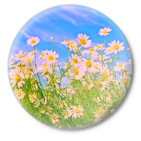 Значок с принтом Ромашка в Екатеринбурге,  металл | круглая форма, металлическая застежка в виде булавки | flower | лето | полевой цветок | цветочки | цветы
