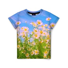 Детская футболка 3D с принтом Ромашка в Екатеринбурге, 100% гипоаллергенный полиэфир | прямой крой, круглый вырез горловины, длина до линии бедер, чуть спущенное плечо, ткань немного тянется | flower | лето | полевой цветок | цветочки | цветы