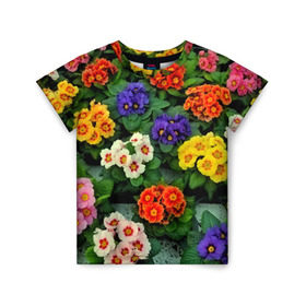 Детская футболка 3D с принтом Фиалки в Екатеринбурге, 100% гипоаллергенный полиэфир | прямой крой, круглый вырез горловины, длина до линии бедер, чуть спущенное плечо, ткань немного тянется | flower | лето | поле | полевой цветок | цветочки | цветы