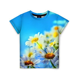 Детская футболка 3D с принтом Ромашка полевая в Екатеринбурге, 100% гипоаллергенный полиэфир | прямой крой, круглый вырез горловины, длина до линии бедер, чуть спущенное плечо, ткань немного тянется | flower | лето | поле | полевой цветок | цветочки | цветы