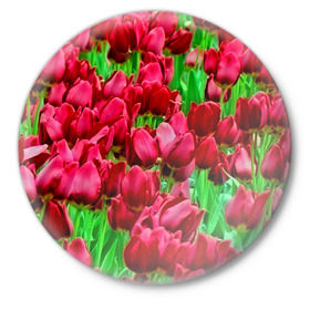 Значок с принтом Поле цветов в Екатеринбурге,  металл | круглая форма, металлическая застежка в виде булавки | Тематика изображения на принте: flower | весна | красные | цветочки | цветы