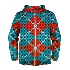 Мужская ветровка 3D с принтом Knitting pattern в Екатеринбурге, 100% полиэстер | подол и капюшон оформлены резинкой с фиксаторами, два кармана без застежек по бокам, один потайной карман на груди | Тематика изображения на принте: вязаный | рождество | свитер | текстура