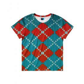Детская футболка 3D с принтом Knitting pattern в Екатеринбурге, 100% гипоаллергенный полиэфир | прямой крой, круглый вырез горловины, длина до линии бедер, чуть спущенное плечо, ткань немного тянется | вязаный | рождество | свитер | текстура