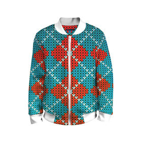 Детский бомбер 3D с принтом Knitting pattern в Екатеринбурге, 100% полиэстер | застегивается на молнию, по бокам два кармана без застежек, мягкие манжеты, по низу бомбера и на воротнике — эластичная резинка | вязаный | рождество | свитер | текстура
