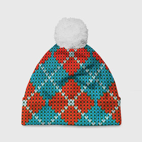Шапка 3D c помпоном с принтом Knitting pattern в Екатеринбурге, 100% полиэстер | универсальный размер, печать по всей поверхности изделия | вязаный | рождество | свитер | текстура