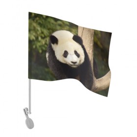 Флаг для автомобиля с принтом Панда на дереве в Екатеринбурге, 100% полиэстер | Размер: 30*21 см | животные | лес | медведь | медвежонок | панда | природа
