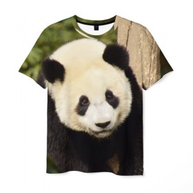 Мужская футболка 3D с принтом Панда на дереве в Екатеринбурге, 100% полиэфир | прямой крой, круглый вырез горловины, длина до линии бедер | животные | лес | медведь | медвежонок | панда | природа