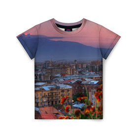 Детская футболка 3D с принтом Армения в Екатеринбурге, 100% гипоаллергенный полиэфир | прямой крой, круглый вырез горловины, длина до линии бедер, чуть спущенное плечо, ткань немного тянется | айастан | армения | город | горы | дома | ереван | закат | пейзаж | ромашки | столица | страна | флора | хайастан | цветы | эривань
